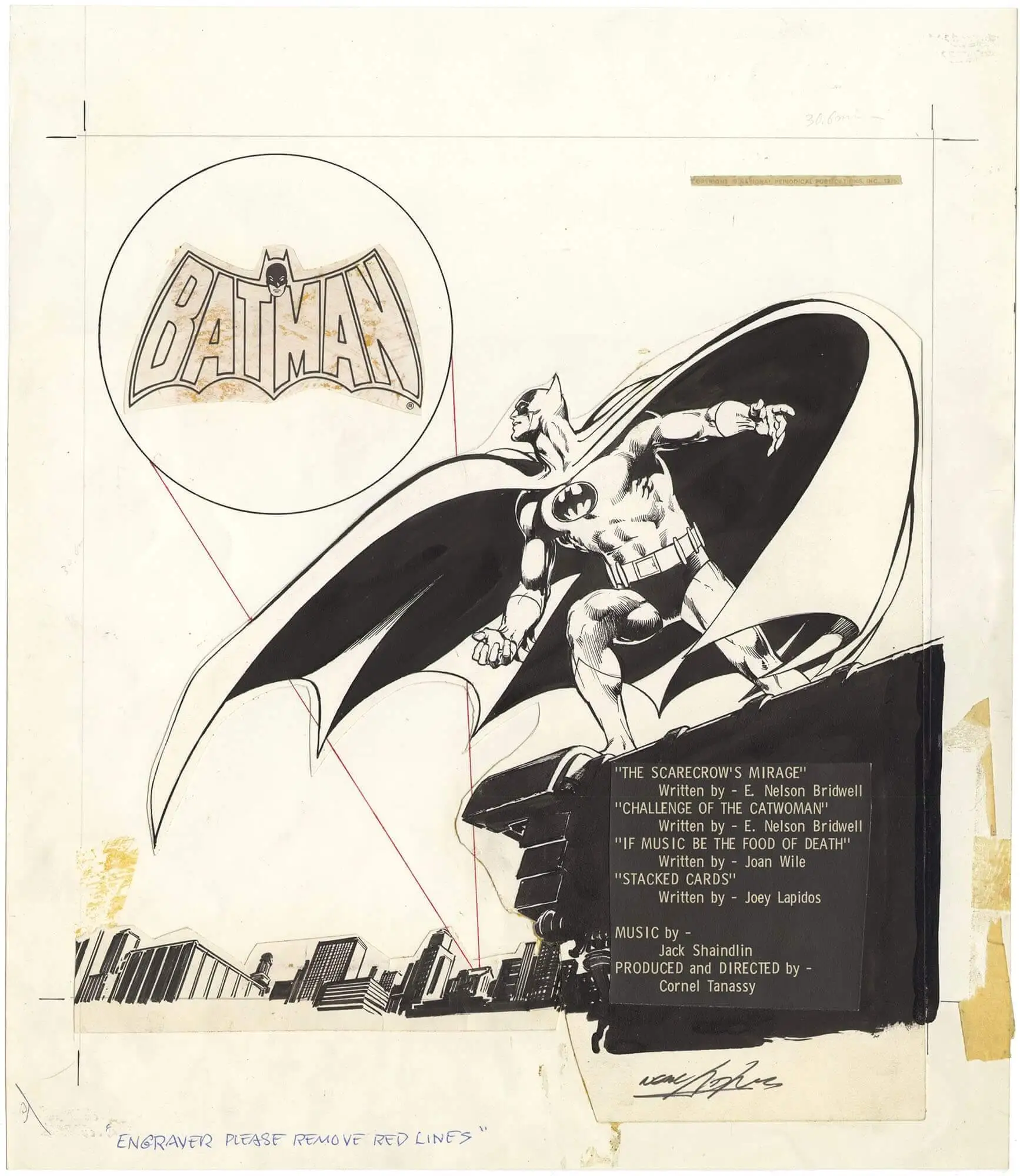 Original Comic Art by Batman Power Records Back Cover Signed
